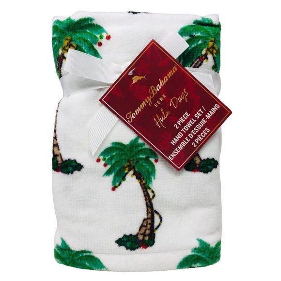 Tommy Bahama Home Hula Days Set of 2 Christmas Hand Towels Palm Trees Print - Picture 2 of 2